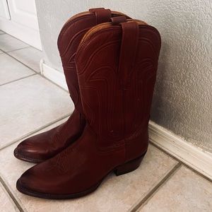 Brown leather cowboy boots